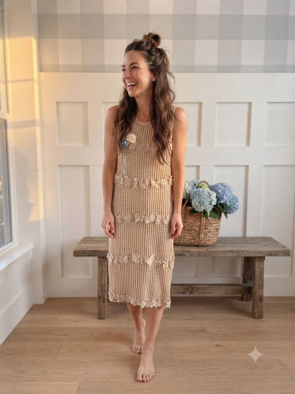 Floral‎ Beige Crochet Midi Dress Small
